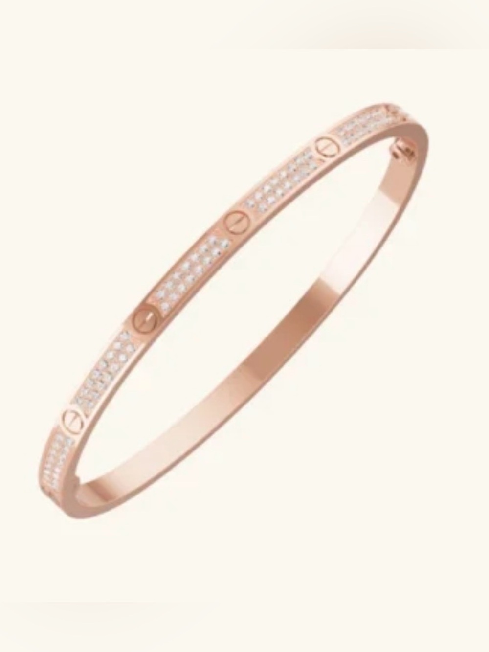 Rose Gold Tone Paved Screw Accent Bangle Bracelet -